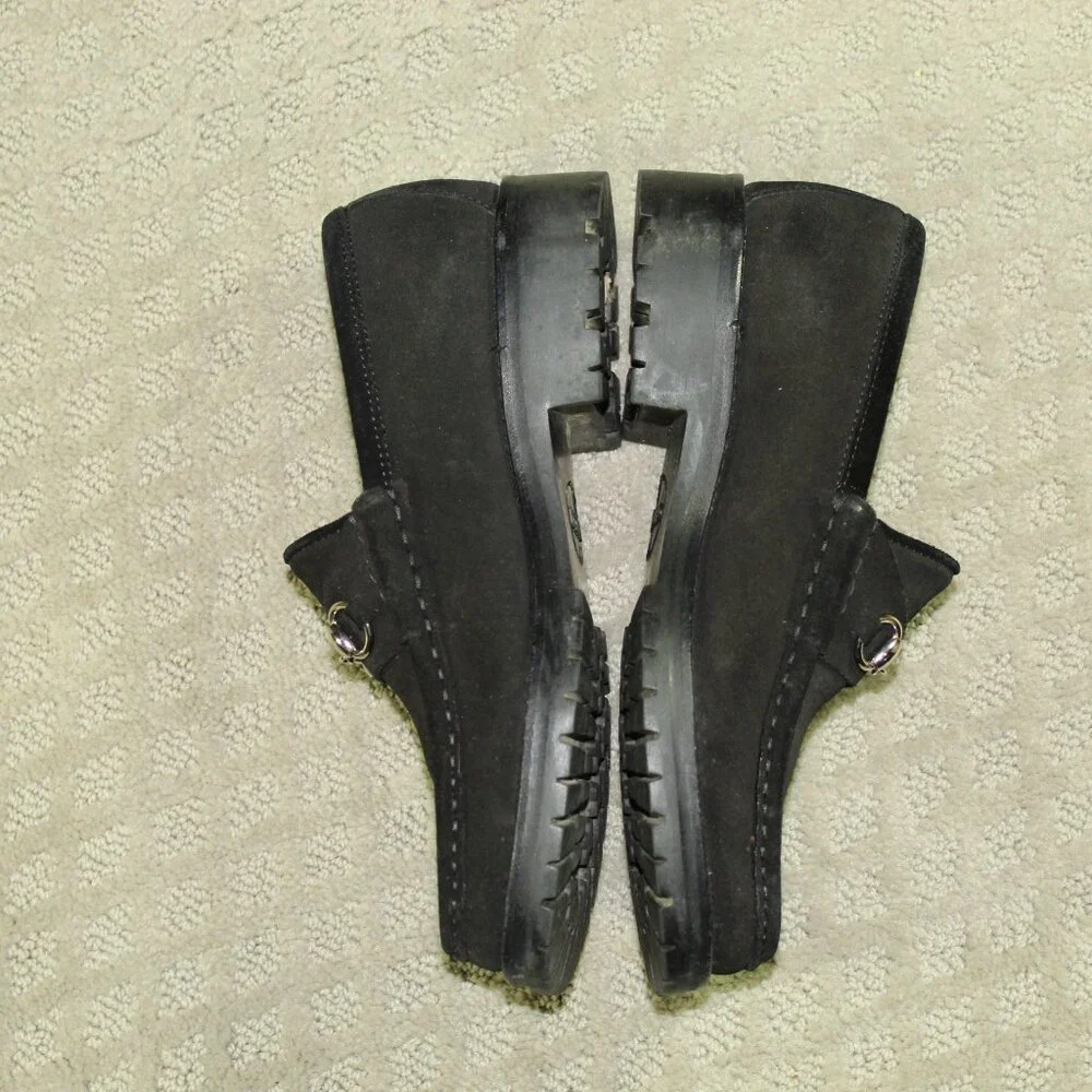 COA GUCCI Black Suede Horsebit Loafers With Lug Sole Women's 5.5 B